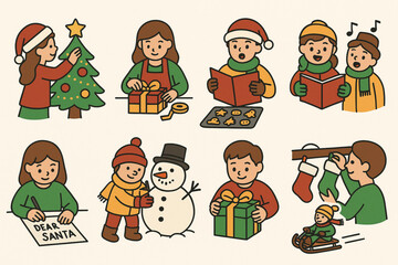 Fototapeta premium Set of Christmas Activity Icons in Flat Vector Style