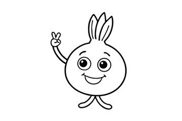 Turnip Character Giving Peace Sign Vector