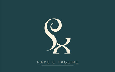 SX Elegant Monogram Logo Design Featuring Stylized Letters. A sophisticated monogram logo representation showcasing artistic typography with a modern design
