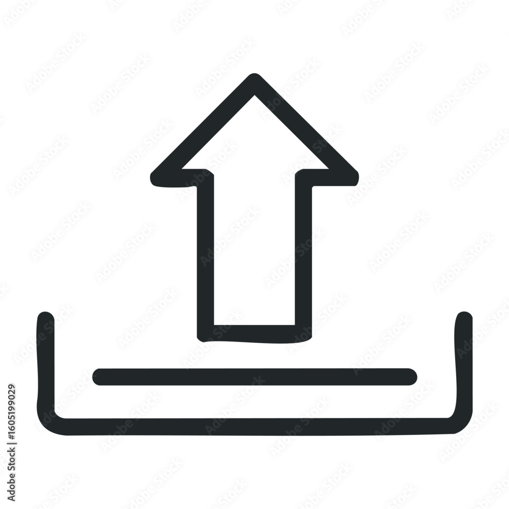 Aufkleber upload icon symbolizing data transfer with upward arrow and border. vector illustration