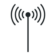 Black wireless signal icon with antenna and radio waves. Vector illustration