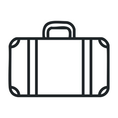Simple outline of a travel suitcase icon in black and white. Vector illustration