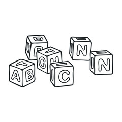 Outline of alphabet letter blocks: educational black and white illustration for kids learning. Vector illustration
