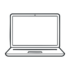 Minimalistic black and white laptop outline with open screen. Vector illustration