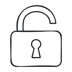 Simple open padlock line drawing symbolizing access and security concepts. Vector illustration