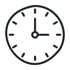 Simple black and white clock icon with minimalist design indicating 10:10. Vector illustration