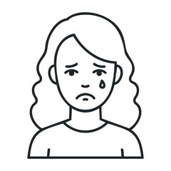 Sad female expression illustration in black and white line art style. Vector illustration