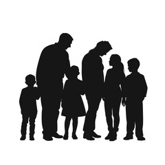 Family silhouettes standing together and bonding on white background  