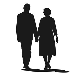 Obraz premium Elderly couple walking hand in hand in silhouette concept of Family and relationships 