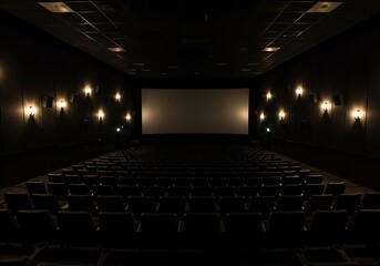 Empty Cinema Theater Dark, Quiet, and Ready for the Show