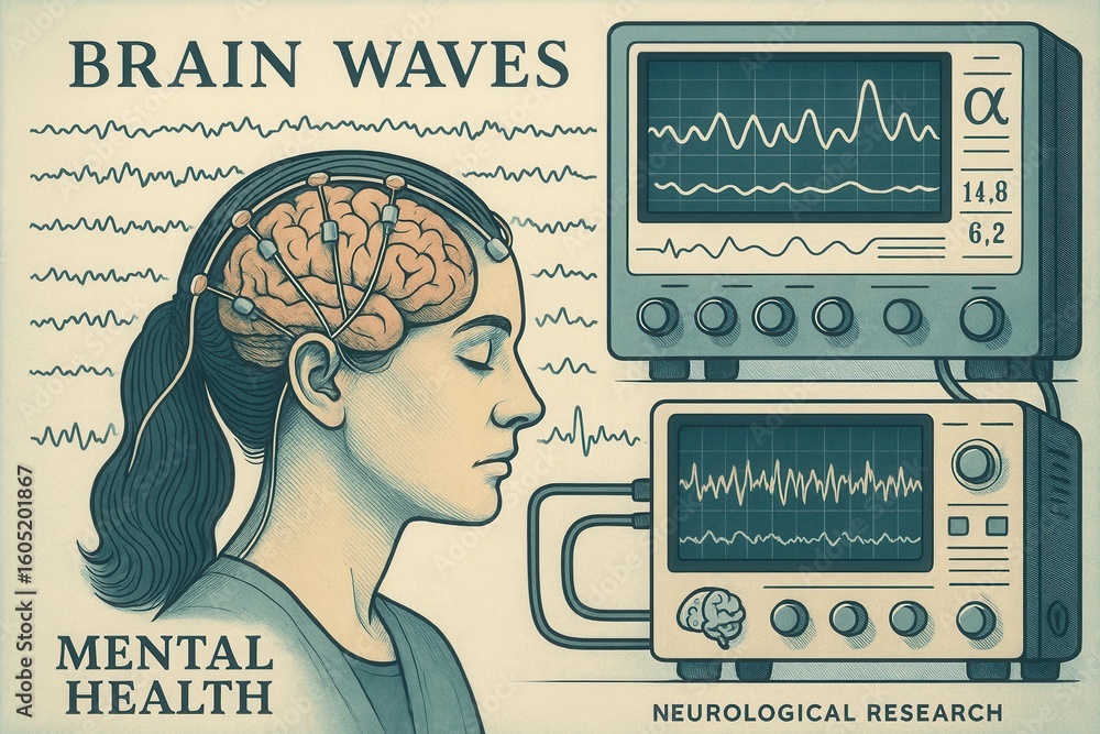 Aufkleber neurological health visualization showing brain activity patterns and mental wellness monitoring tec
