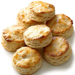 Golden, flaky pastries stacked neatly against a white background