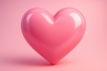 Romantic pink heart-shaped decoration with glossy 3D rendering and soft gradient lighting effects