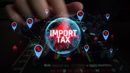 Import Tax Graphic with Global Impact and Visual Representation of Tariff Rates and Financial Data Analysis for Economic Studies. Consignment. - Powered by Adobe