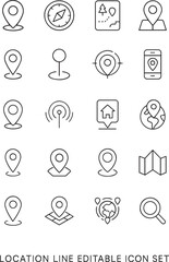 Location Line Editable Icons set. Vector illustration in modern thin line style of mark related icons: no pin, route, map, and more