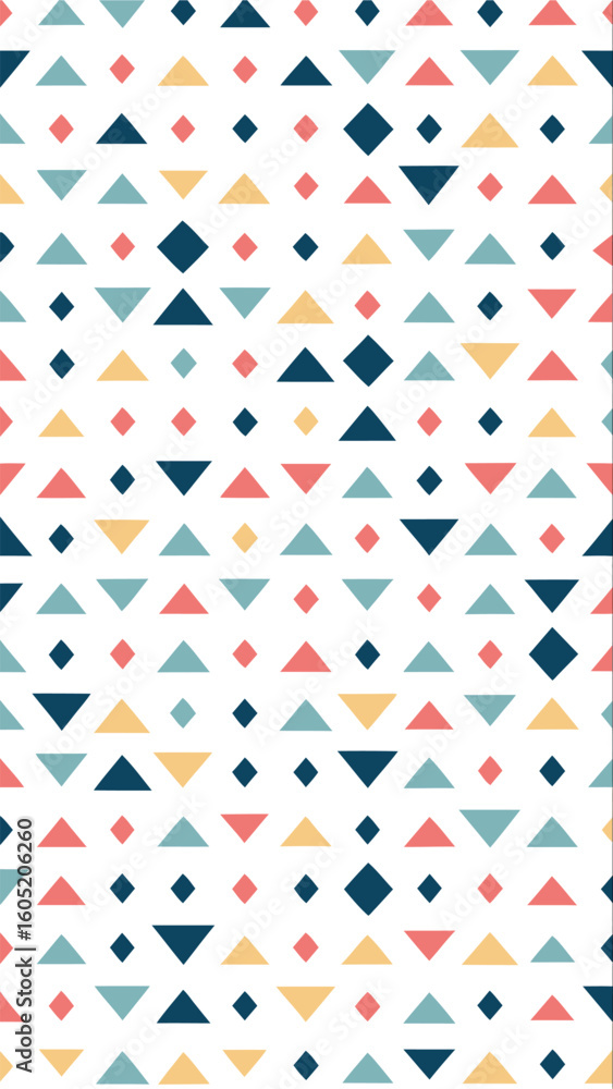Poster Geometric boho pattern featuring small triangles and diamonds in a pastel color palette on white