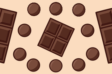 Fototapeta premium Handdrawn chocolate bars round chocolates on a light candy sweet