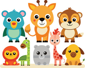 Fototapeta premium Cute cartoon animals collection with giraffe bear monkey dog