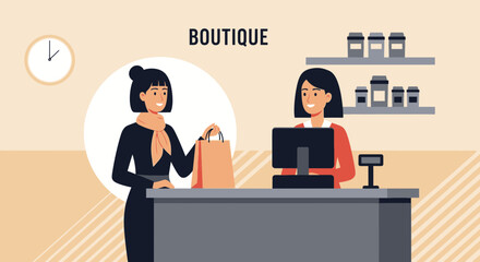 Woman Shopping At Boutique Buying Purchases And Sales At The Store