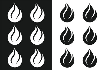Six stylized flame icons on backgrounds fire symbol