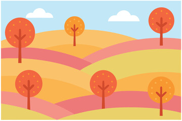 Stylized autumn landscape with rolling hills trees in warm colors fall nature 1