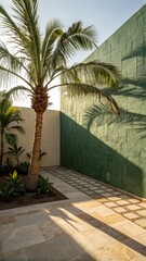 Fototapeta premium Serene palm shadow and sunlight