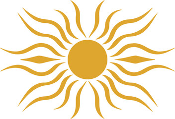 Stylized golden sun with radiating wavy rays on yellow solar