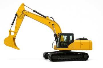 Heavy-duty construction excavator machinery isolated on clean white studio background