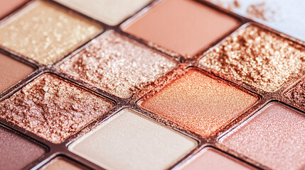 Fototapeta premium A professional makeup palette displayed on a white background, featuring beige and brown eyeshadow shades.
