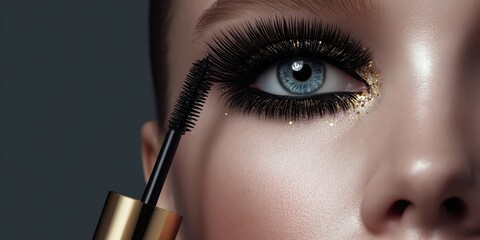 Female eye with mascara concept – beauty, makeup and eyelash styling