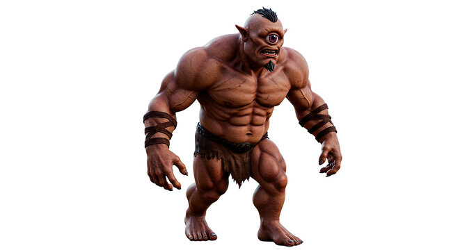 One eyed cyclops monster character design concept art for games and animation with muscular physique model