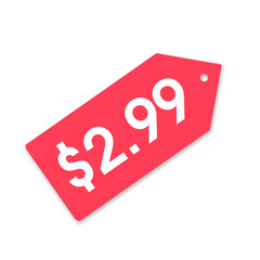 $2.99 only png, red colour price tag, shopping promo shape, simple retail tag