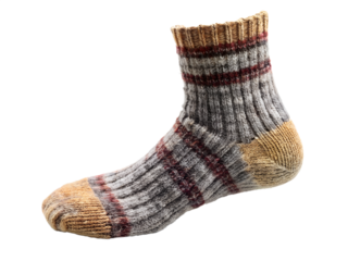 A cozy wool sock with red stripes and a ribbed texture, isolated on white isolated on transparent background