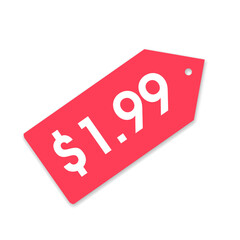 $1.99 only png, red colour price tag, sale offer element, creative price badge