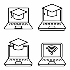 Online Learning/E-course Platform: An icon for digital education. This could be an open book with a Wi-Fi symbol, a graduation cap on a laptop screen, 