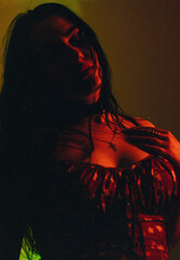 Moody Portraits of a Woman in Neon and Dramatic Lighting – Emotional Expressions in Red, Blue,...