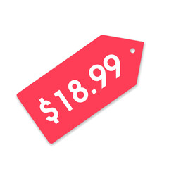 $18.99 only png, red colour price tag, unique pricing sticker, sleek shopping tag