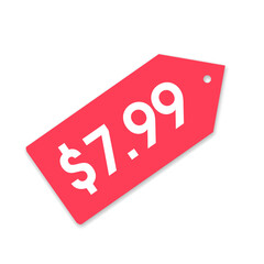 $7.99 only png, red colour price tag, price label shape, marketing sale tag