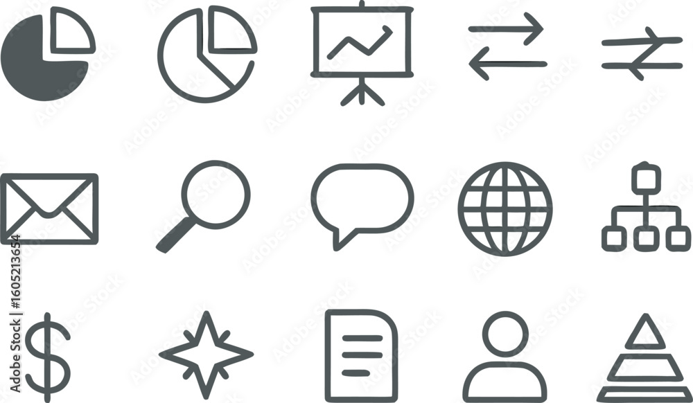 Poster set of 16 simple business and finance vector icons on white background graph