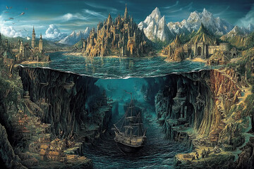 fantasy landscape background image magical serene vibrant mystical enchanting dreamlike natural scenery lush hills mountains river sky clouds colorful fantasy world beautiful wilderness sublime nature