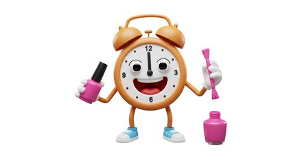 Cartoon clock character with nail polish