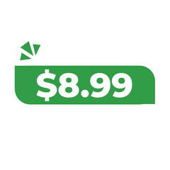 $8.99 only png, green colour price tag, exclusive shape label tag, deal section element