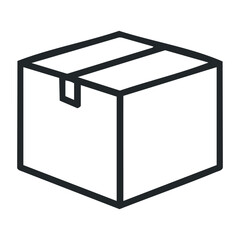 Simple line drawing of a cardboard box with open lid. Vector illustration