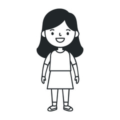 Fototapeta premium Smiling young hispanic female cartoon character with long hair standing. Vector illustration