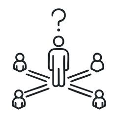 Central figure with question mark and communication connections icon symbol. Vector illustration
