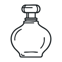 Obraz premium Elegant glass perfume bottle with cap drawing on white background. Vector illustration