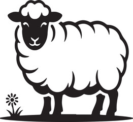 Cartoon Sheep Vector Illustration of a Cute Farm Animal in Black and White Drawing Style