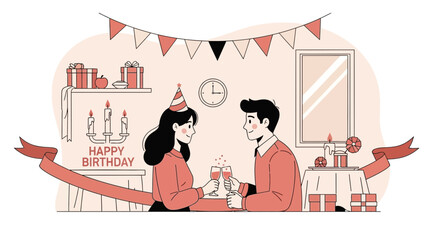 Young Couple Celebrating Birthday With Champagne For Memorable Occasion Together