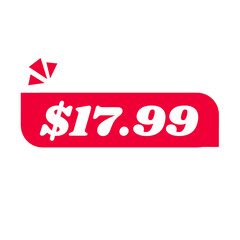 $17.99 only png, red colour price tag, elegant price sticker, store discount sign