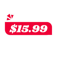 $15.99 only png, red colour price tag, discount tag element, sleek store mark